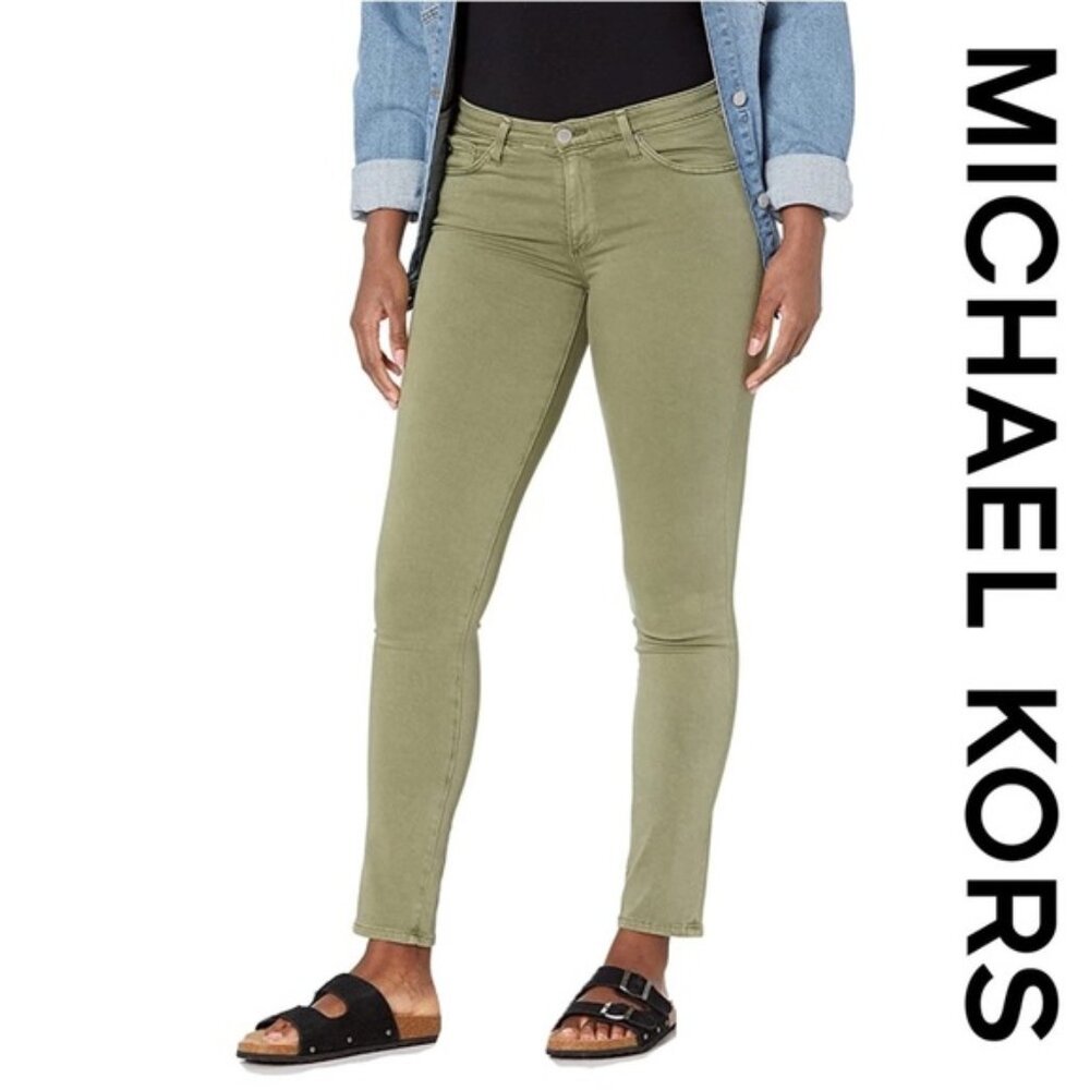 MK Michael Kors Olive Safari Khaki Green Jeans Sz 8 Mid rise skinny EUC - Picture 1 of 10